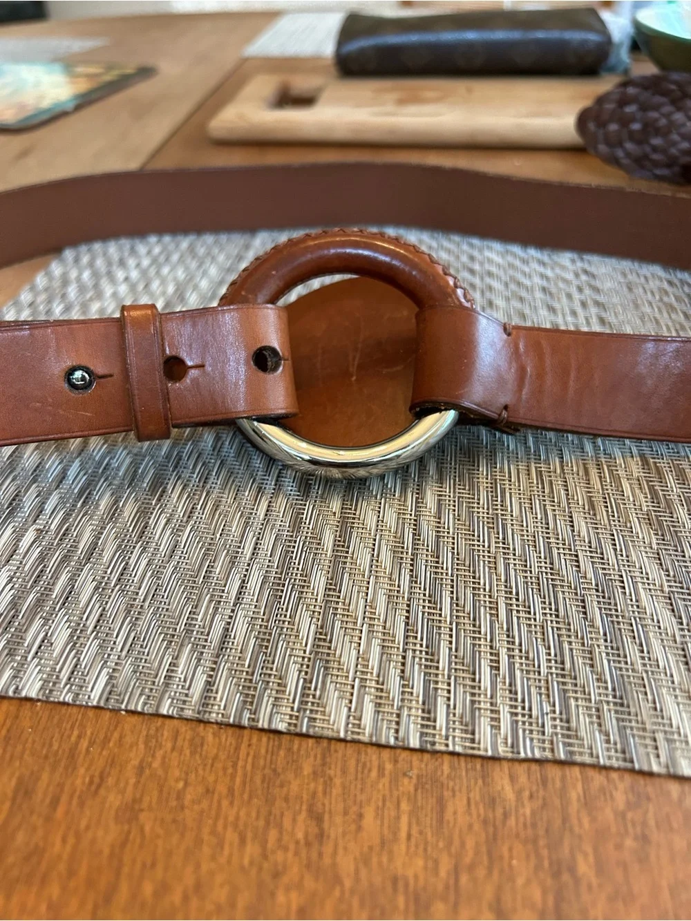 Ralph Lauren Tan Leather Belt with Silver Circular Buckle 🤩🥳 🔥😻. Used - Picture 3 of 9